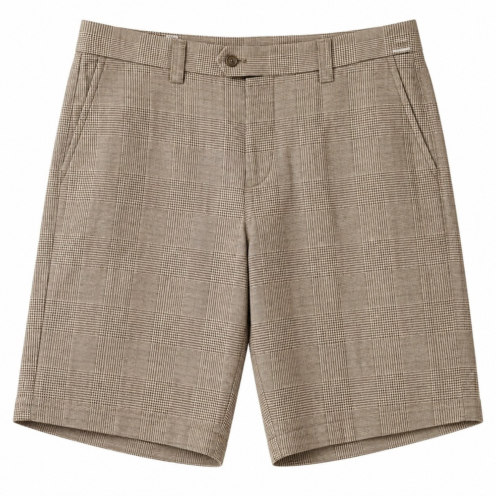 INSERCH Collezione Uomo 100% Linen Short Sz 38 (36) Brown Glen Plaid Casual EUC
